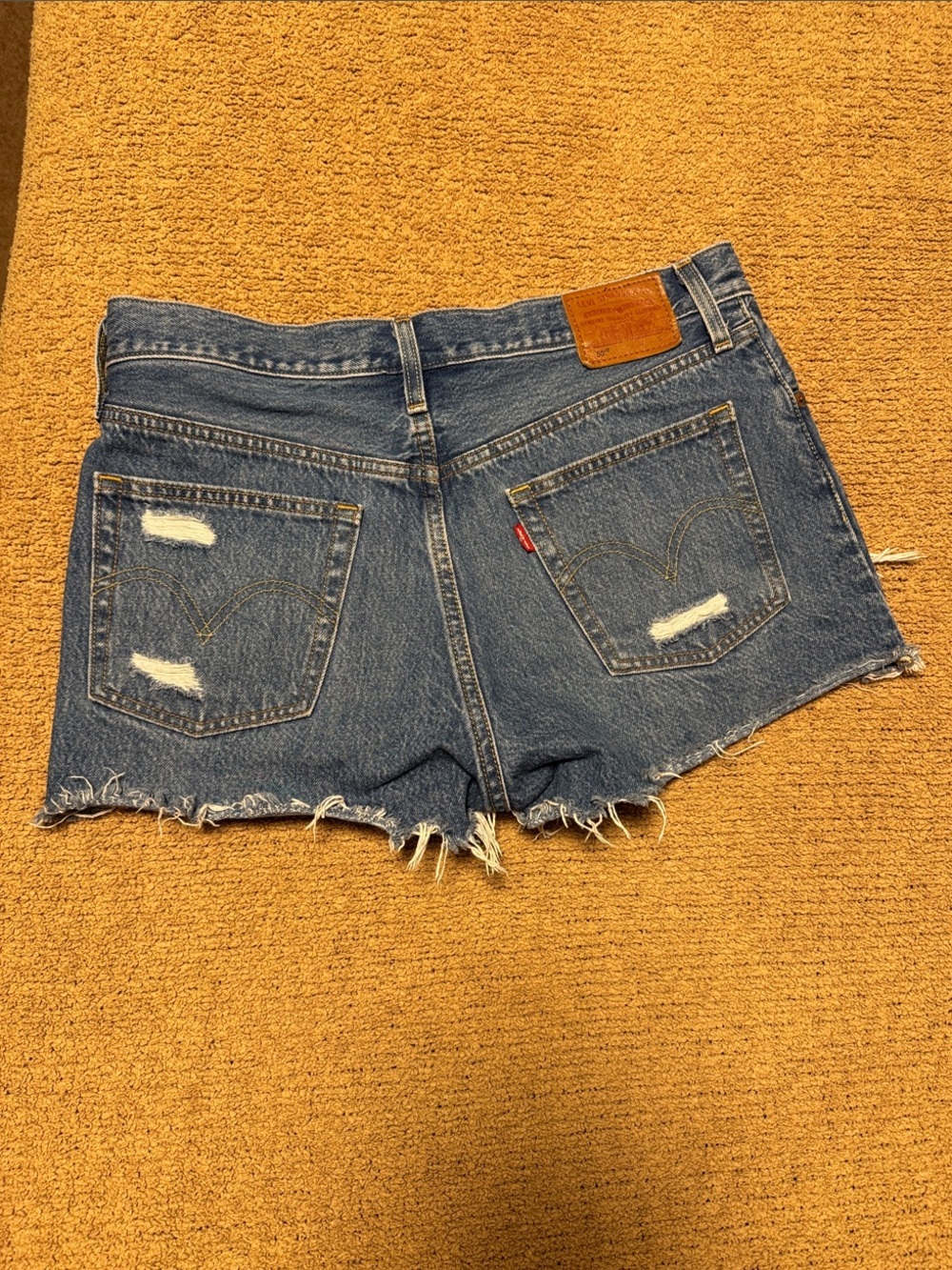 Levi's 501 Blue Distressed High-Rise Denim Cutoff Shorts - Picture 2 of 4